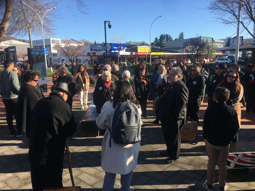 People gathered outside the court this morning.