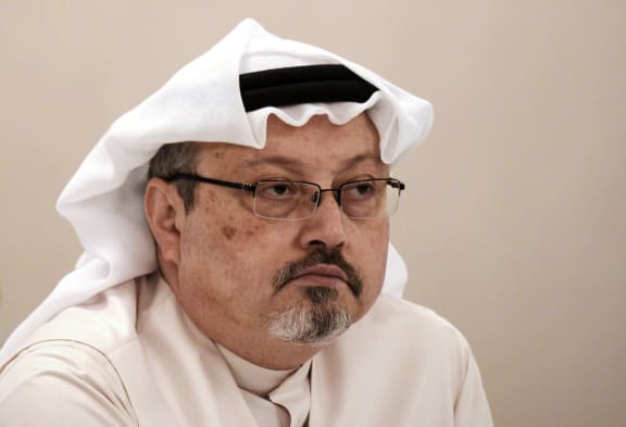 File photo from 2014 of Saudi journalist Jamal Khashoggi attending a press conference in the Bahraini capital Manama.