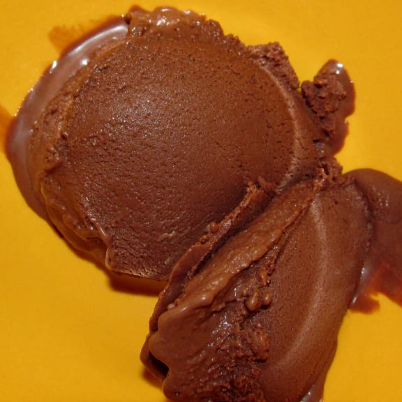 Scoop of chocolate ice cream.