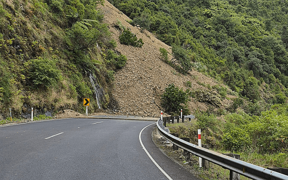 One of the slips blocking State Highway 2 through Waioeka Gorge.