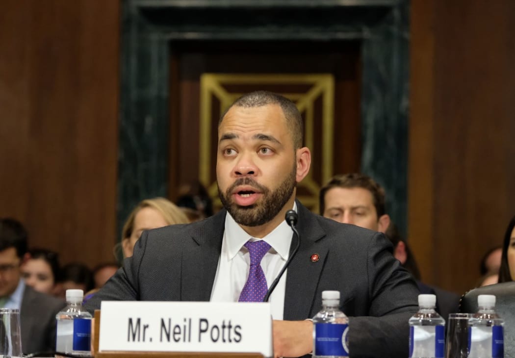 WASHINGTON, DC - APRIL 10: Neil Potts, public policy director for Facebook, speaks at a Senate Judiciary Committee hearing on April 10, 2019 in Washington, DC.