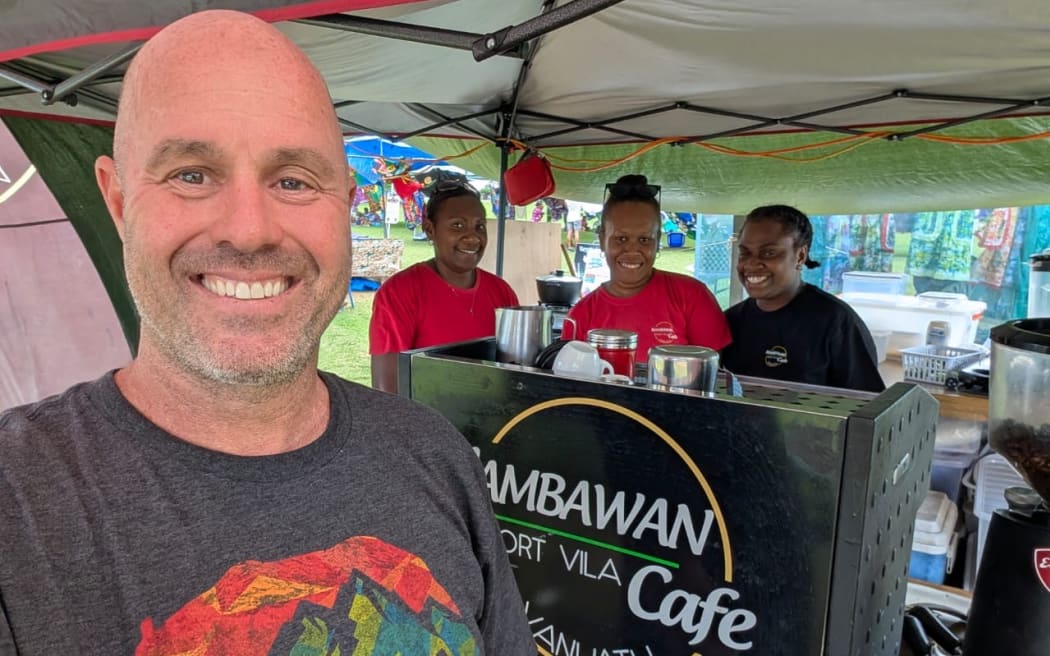 Ivan Oswald and the staff of Nambawan Cafe temporarily relocated to Saralana Park during the CBD closure.