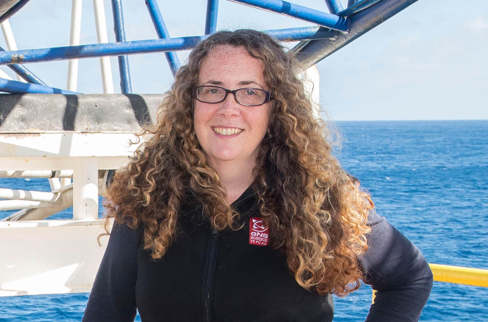 Laura Wallace and Demian Saffer on the JOIDES Resolution with one of two sub-seafloor earthquake observatories that have been placed on the Hikurangi subduction zone.