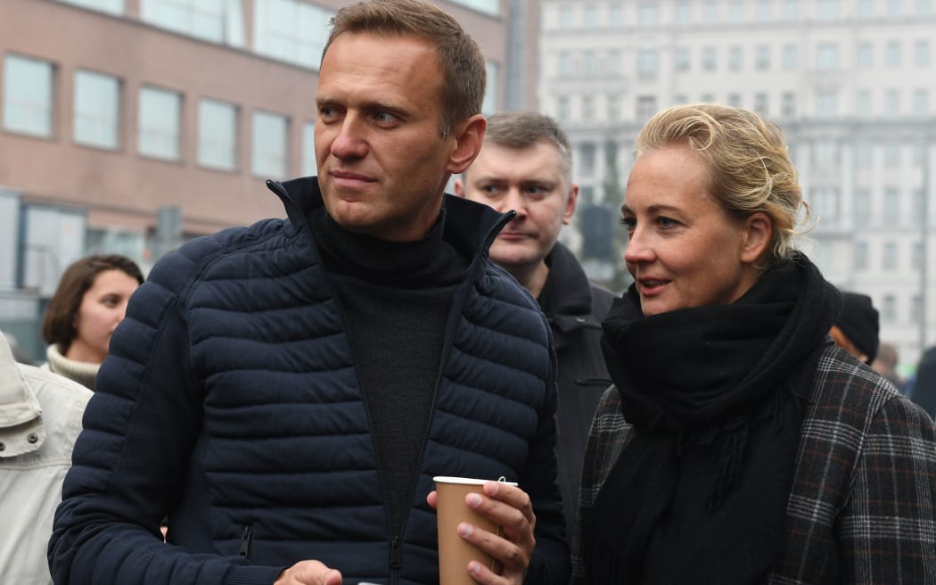 6025863 29.09.2019 Russian opposition politican Alexei Navalny and his wife Yulia attend a rally to demand the release of jailed protesters, who were detained during opposition demonstrations for fair elections, in Moscow, Russia.