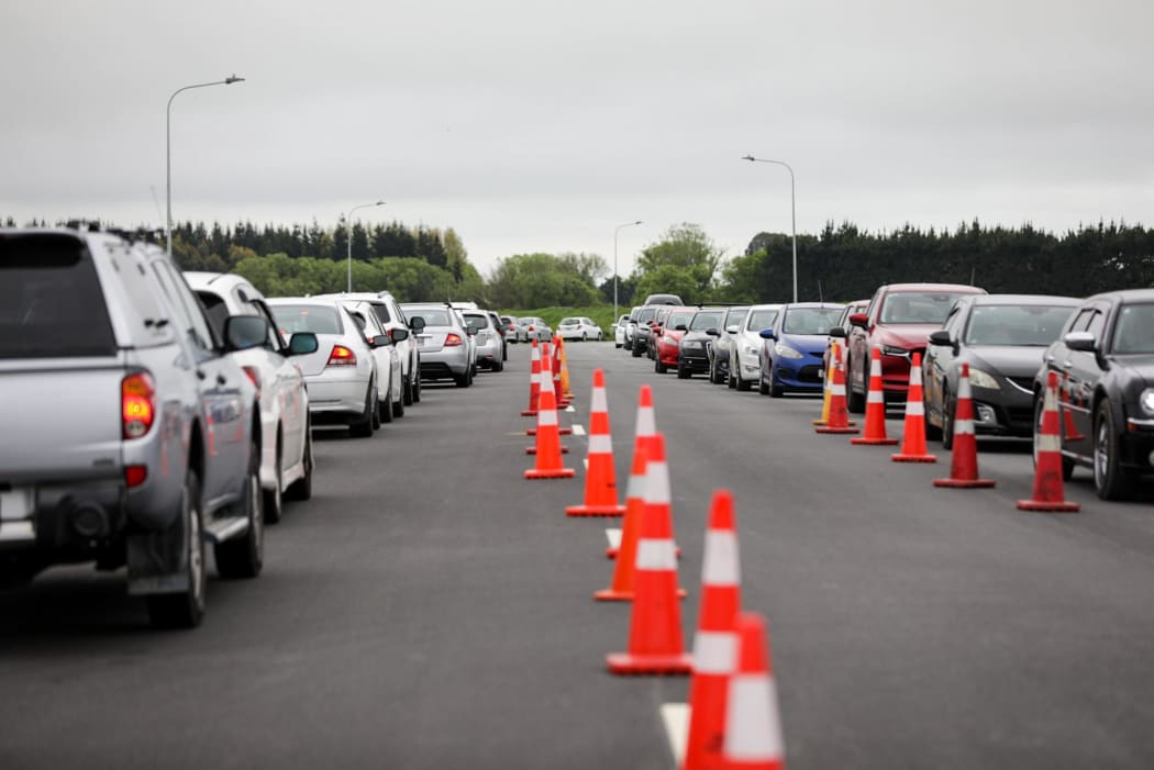 The Orchard Road testing site in Christchurch was busy after a case was announced in the city.