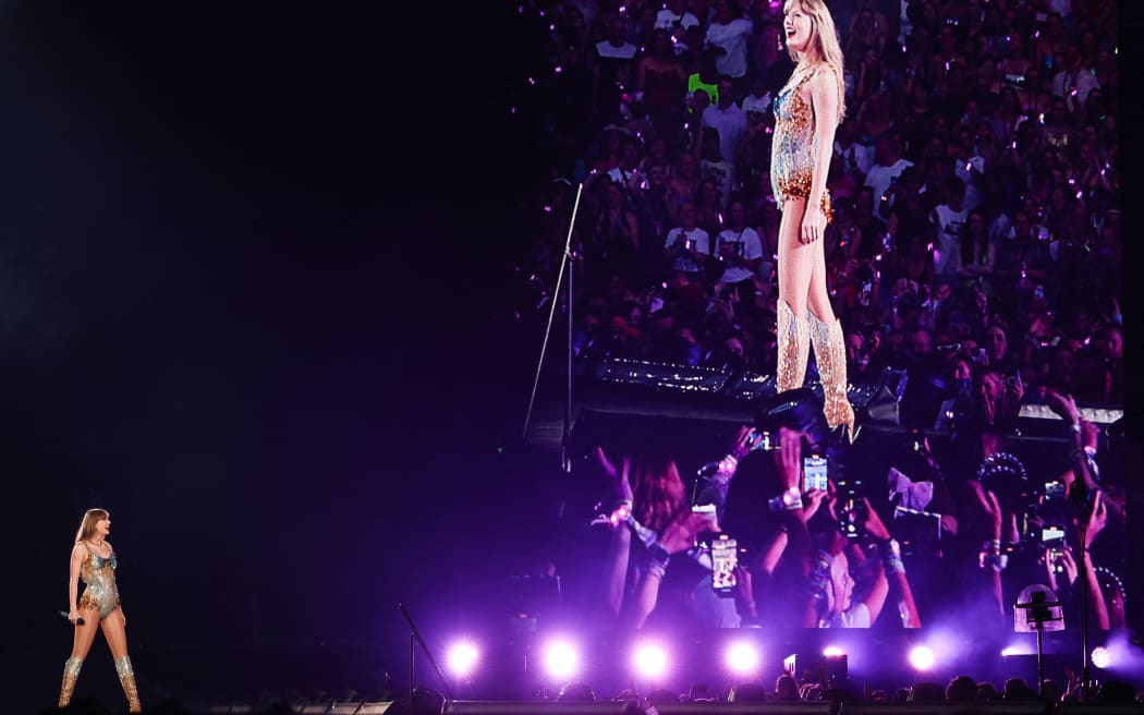 US singer Taylor Swift performs on stage during a concert as part of her Eras World Tour in Sydney on February 23, 2024. (Photo by DAVID GRAY / AFP)