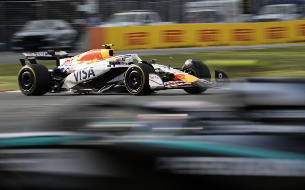Racing Bulls New Zealand driver Liam Lawson races during the second practice session for the Formula 1 Canadian Grand Prix in Montreal, 14 June, 2025.  (Photo by TIMOTHY A. CLARY / AFP)