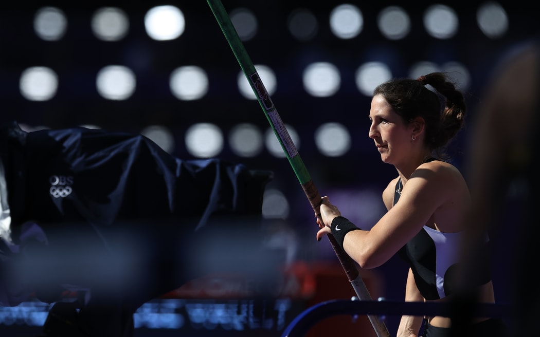 Eliza McCartney competes in the pole vault during the 2024 Paris Olympics.