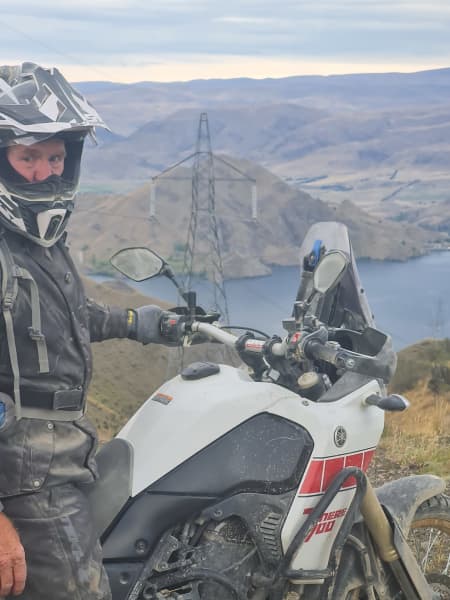 Peter Ashby on his motorbike in Black Forest, New Zealand.