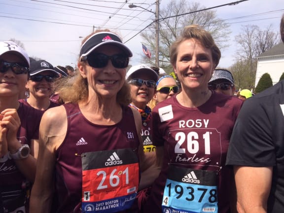 Kathrine Switzer at 121st Boston Marathon starting line