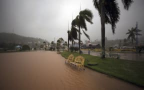 A flooded park in Samana, Dominican Republic, after the passage of Hurricane Fiona.