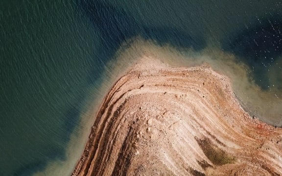 Aerials and stills of the Upper Mangatangi Dam at 44% of capacity
