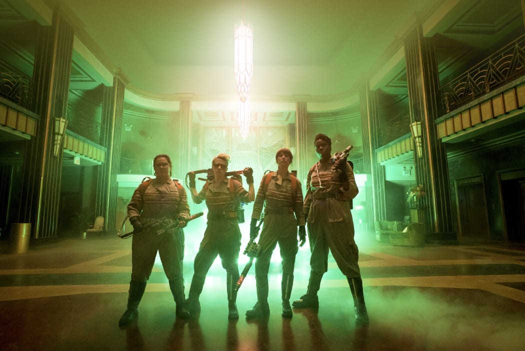 The new female Ghostbusters in a photo from the set of the new film