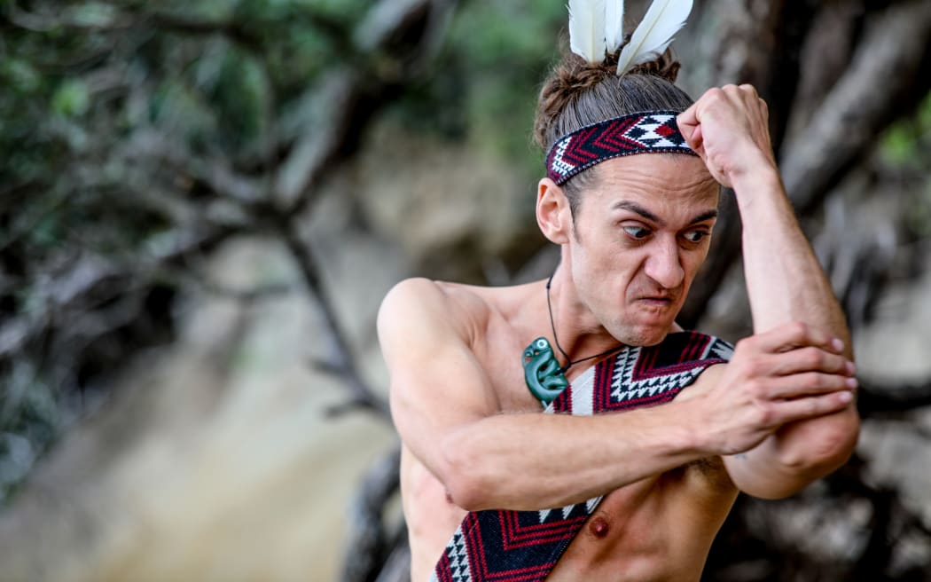 Matiu Hamuera performs the haka, a traditional Māori expression of power and cultural identity