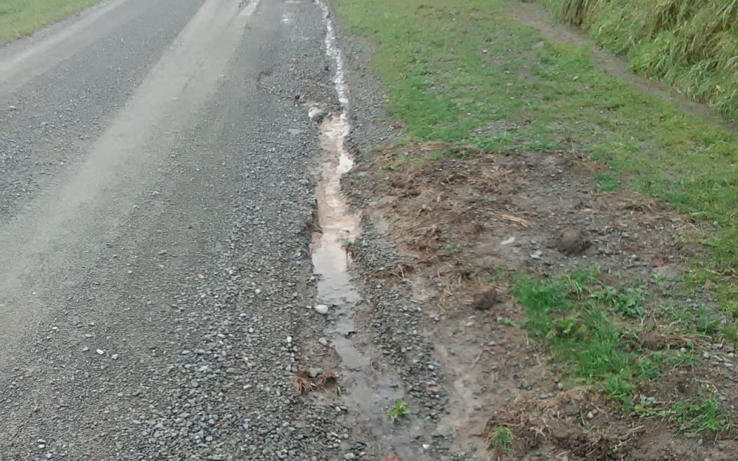 A road in Temuka that is breaking up.