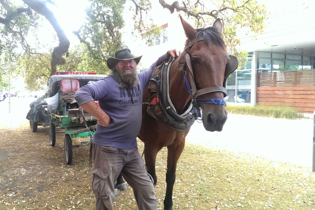Lewis Stanton outside the Nelson courthouse with Barney.