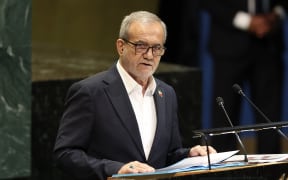 Iran's President Masoud Pezeshkian speaks during the General Debate of the United Nations General Assembly at the UN headquarters in New York City on 24 September, 2025.