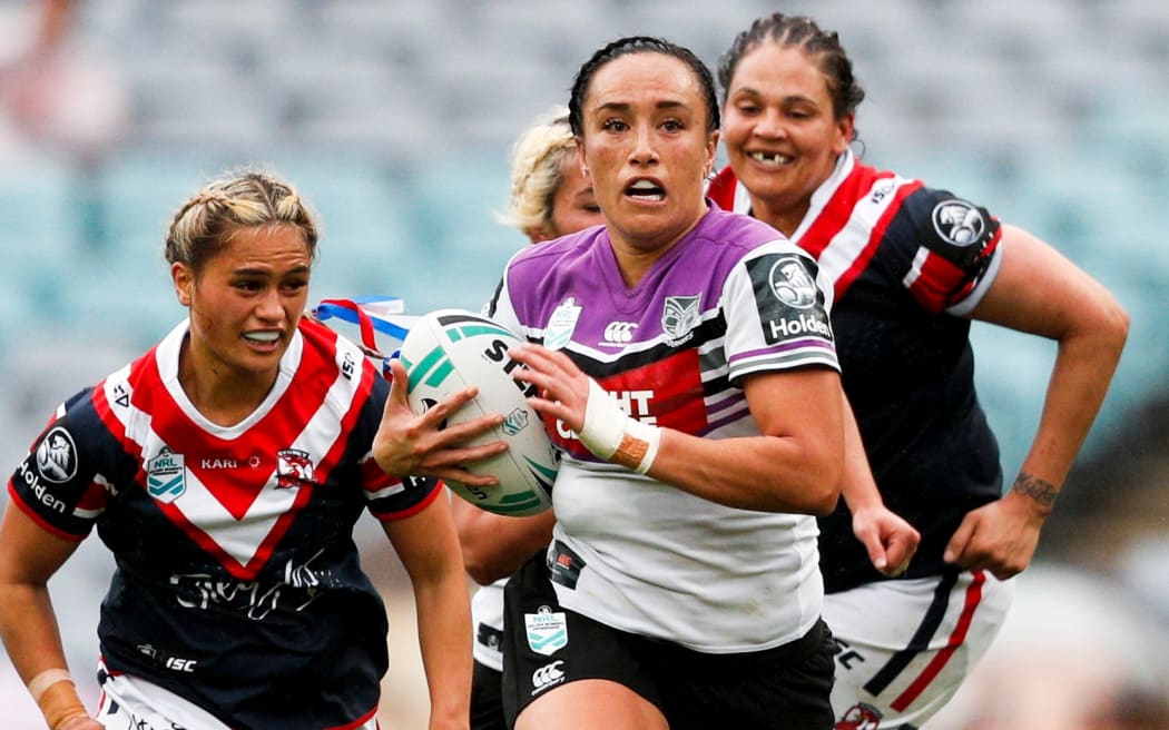 Krystal Rota playing for the Warriors against the Sydney Roosters in the NRL's women's premiership.