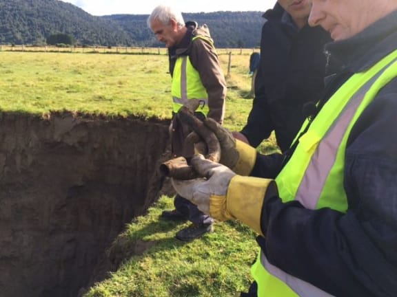 The aircraft control column - buried with other vital control systems only 3 days after the crash.
