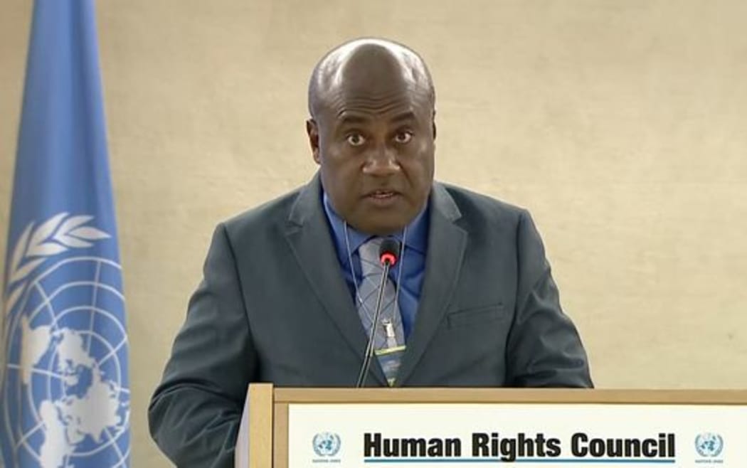 Vanuatu's Justice Mnister Ronald Warsal addresses the 34th regular session of the UN Human Rights Council regarding the human rights situation in West Papua.