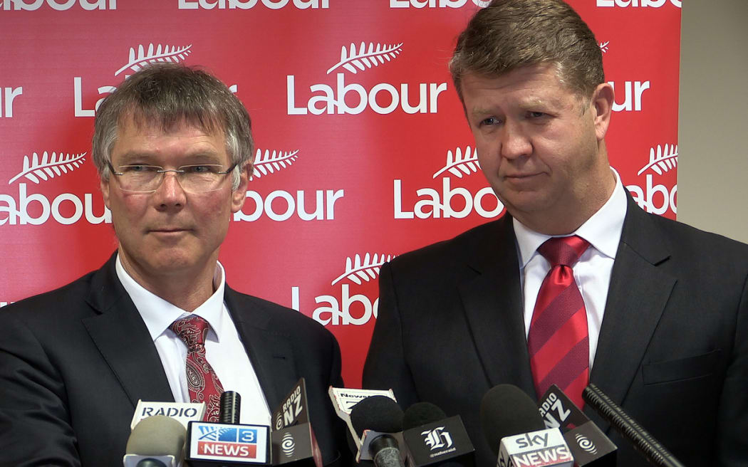 Labour Party finance spokesman David Parker (left) and party leader David Cunliffe outline the revised alternative budget..