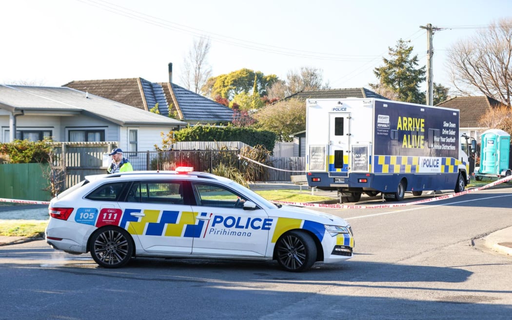 Police on Clyde Road the day after they fatally shot a woman, and critically wounded a man in Christchurch.
