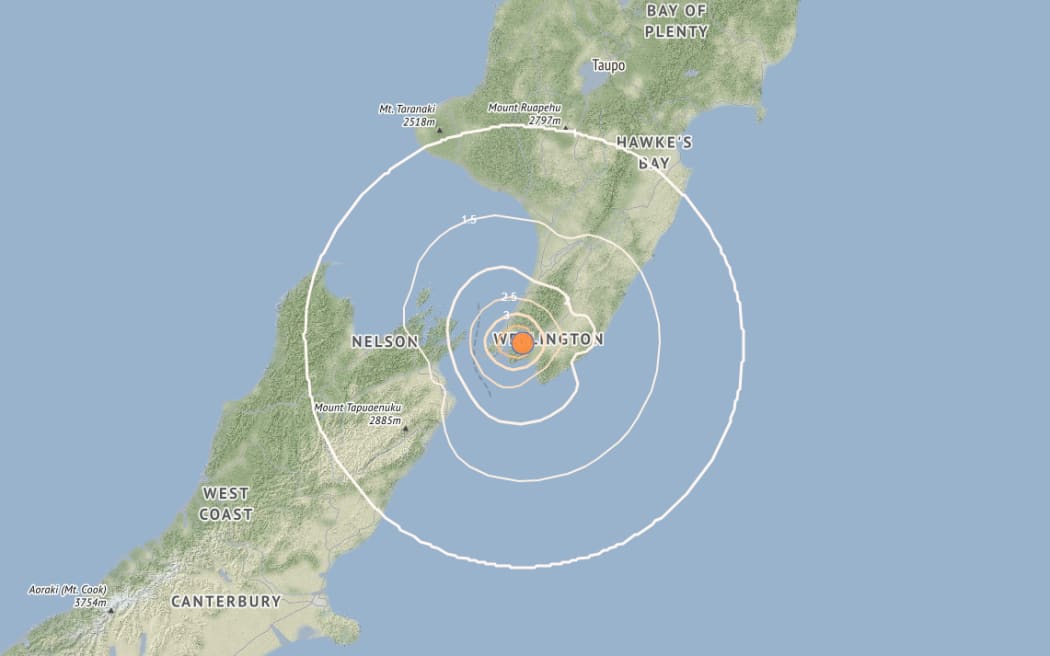Screenshot of earthquake on GeoNet website.