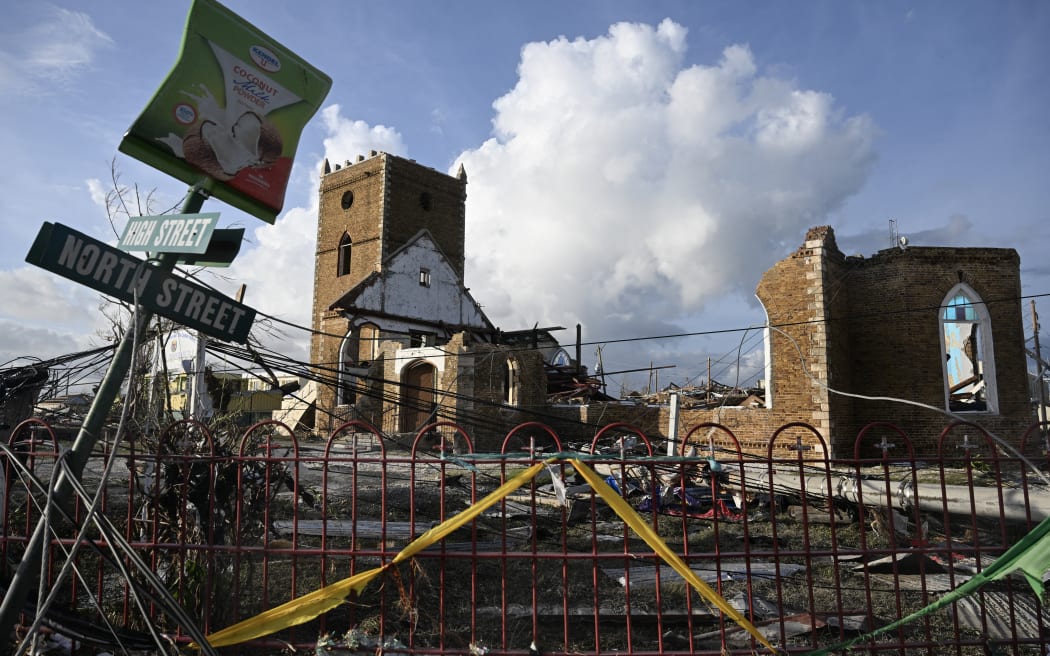 A heavily damaged St. John's Anglican Church following the passage the previous day of Hurricane Melissa, in Black River, St. Elizabeth, Jamaica.