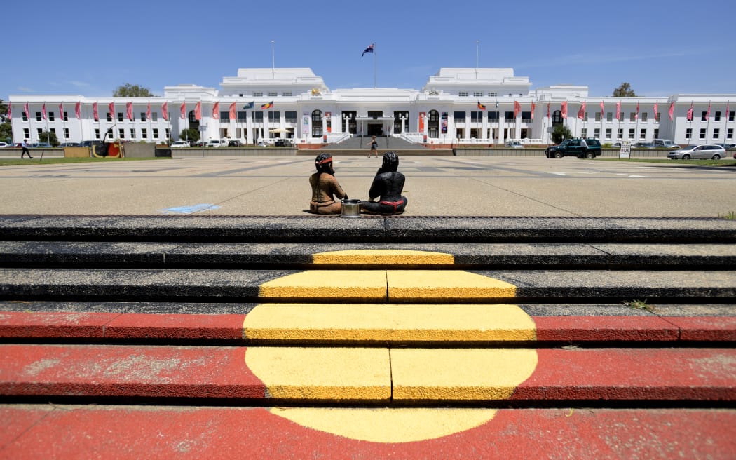 CANBERRA, AUSTRALIA - FEBRUARY 12: The Water is Life Gathering at the Aboriginal Tent Embassy outside Old Parliament House on February 12, 2019 in Canberra, Australia. It is the first parliamentary sitting day for 2019. The Gathering is taking place as the Murray-Darling Basin crises takes centre stage at parliament.
 (Photo by Tracey Nearmy/Getty Images)