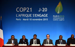 A joint media conference following a pre-COP 21 climate meeting on 10 November 2015 at the Elysee Presidential Palace.
