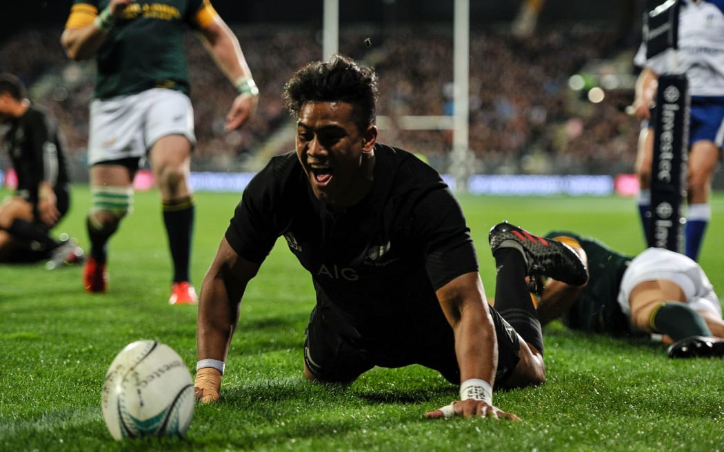 All Blacks player Julian Savea celebrates a try. vs South Africa Springboks Christchurch AMI stadium 17/09/16