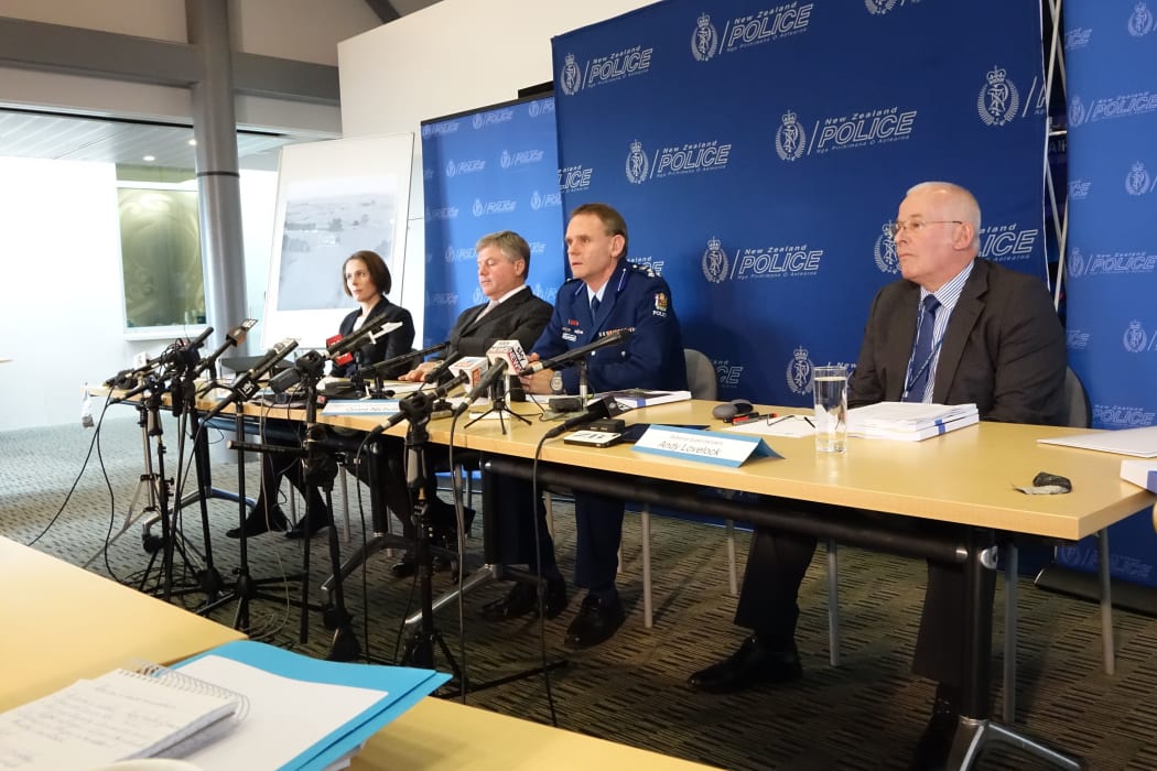 (L-R) Rochelle Crewe's lawyer Natalie Walker, David Jones QC, Acting Deputy Police Commisioner Grant Nicholls and Detective Superintendent Andy Lovelock.