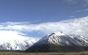 Snow on hills around Mt Cook village Saturday 29 October