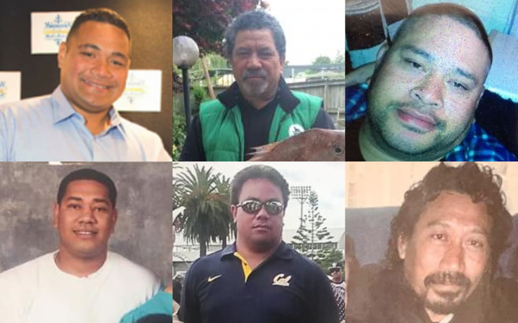Six of the victims of the Kaipara capsizing, clockwise from top left, Tevita Natisolo Tangi, Fred Marsters, Fonua Amanu Taufa (Nua), Taulagi "Lagi" Afamasaga, Sunia Ungounga and Alipate Afeaki Manumua.