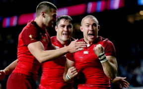 2015 Rugby World Cup Group A, Twickenham, London 18/9/2015
England fullback Mike Brown celebrates one of his two tries with team-mates
Mandatory Credit ©INPHO/Billy Stickland
