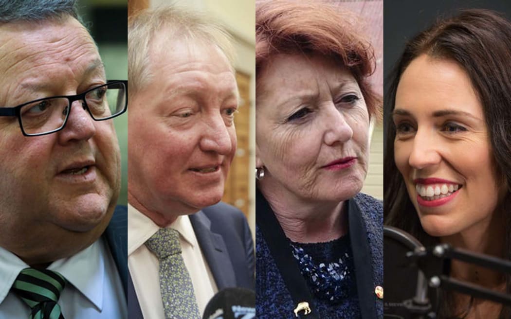 National MPs (from left): Gerry Brownlee, Nick Smith and Maggie Barry, and Labour leader Jacinda Ardern.