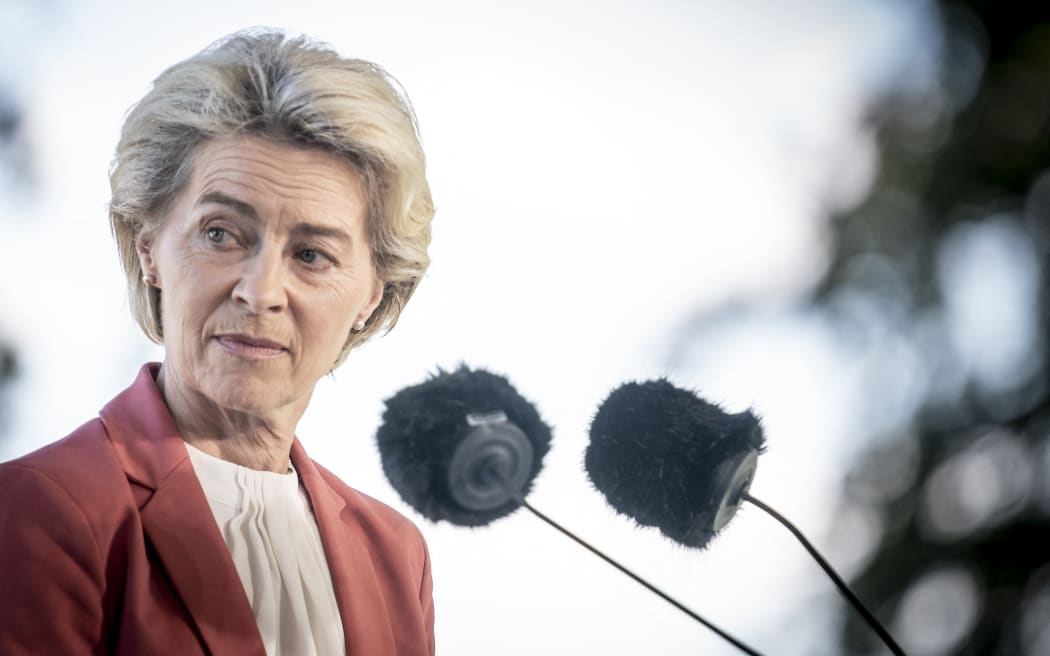 EU Commission President Ursula von der Leyen addresses the press conference after the Baltic Sea Energy Security Summit in Kongens Lyngby, outside of Copenhagen.