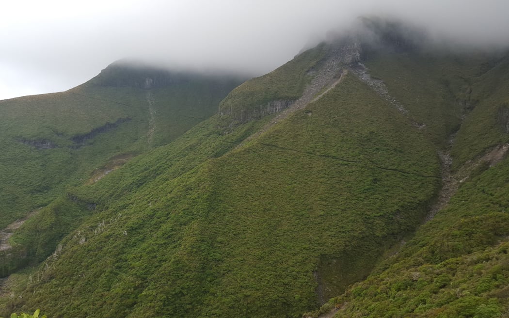 The Pouakai Crossing traverses the slopes of Mt Taranaki, negotiates the Ahukawakawa swamp before descending through bush to Mangorei Rd.