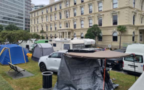 Tents set up in the grounds of the law school over the road from Parliament.