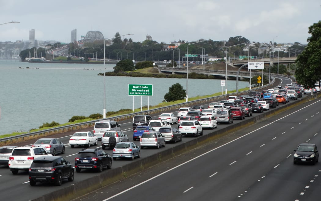Sunday traffic backed up on the North Shore approaches to the Harbour Bridge