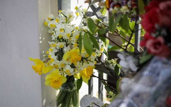 Flowers left at the first Friday prayers after sentencing.
