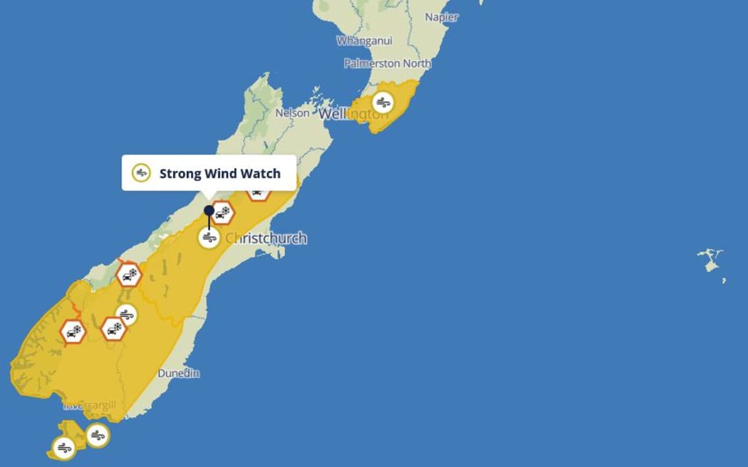 Wind watches are in place for parts of the South and lower North Islands on Sunday.