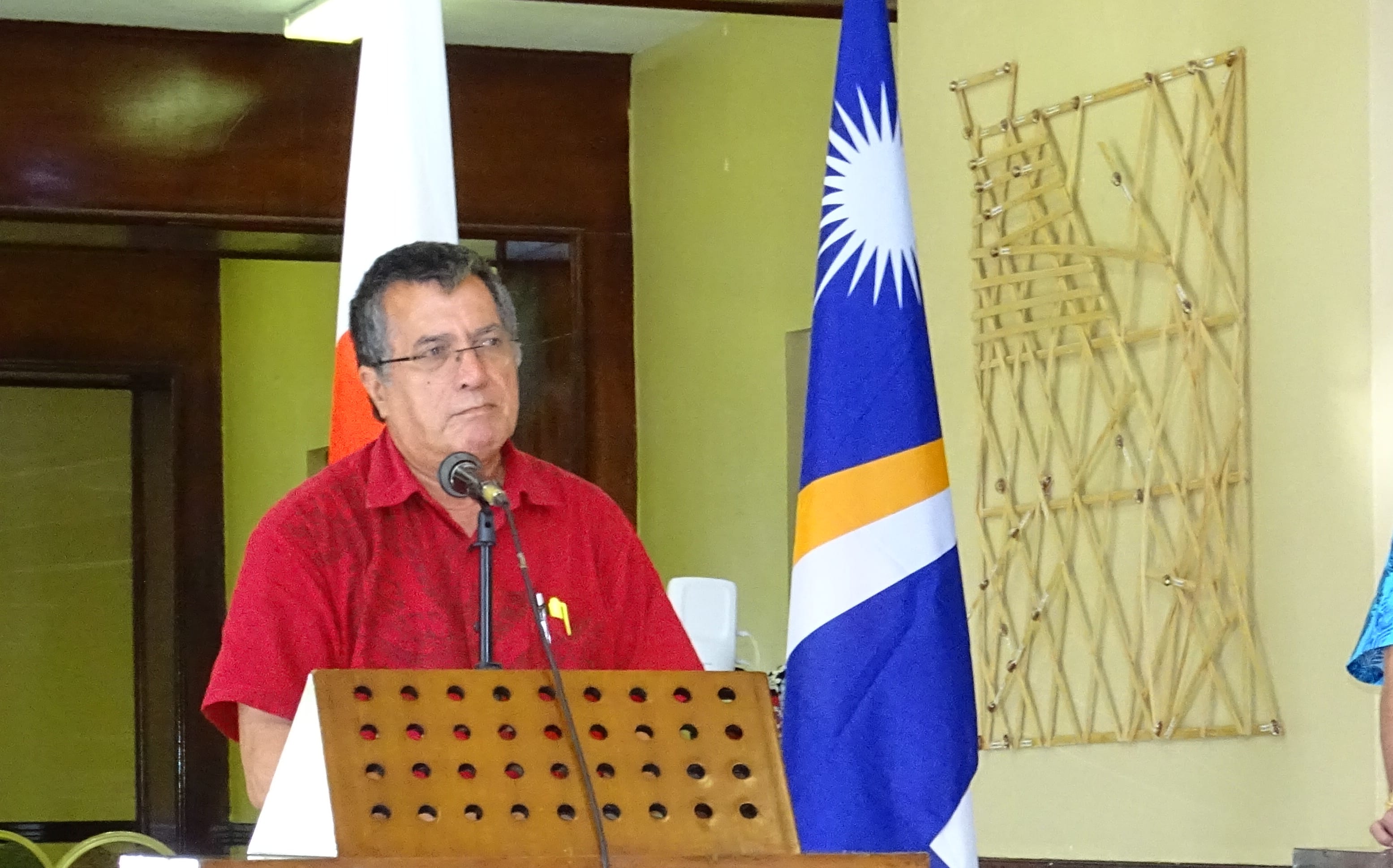 Marshall Islands Foreign Minister John Silk and Japan's Foreign Minister Taro Kono
