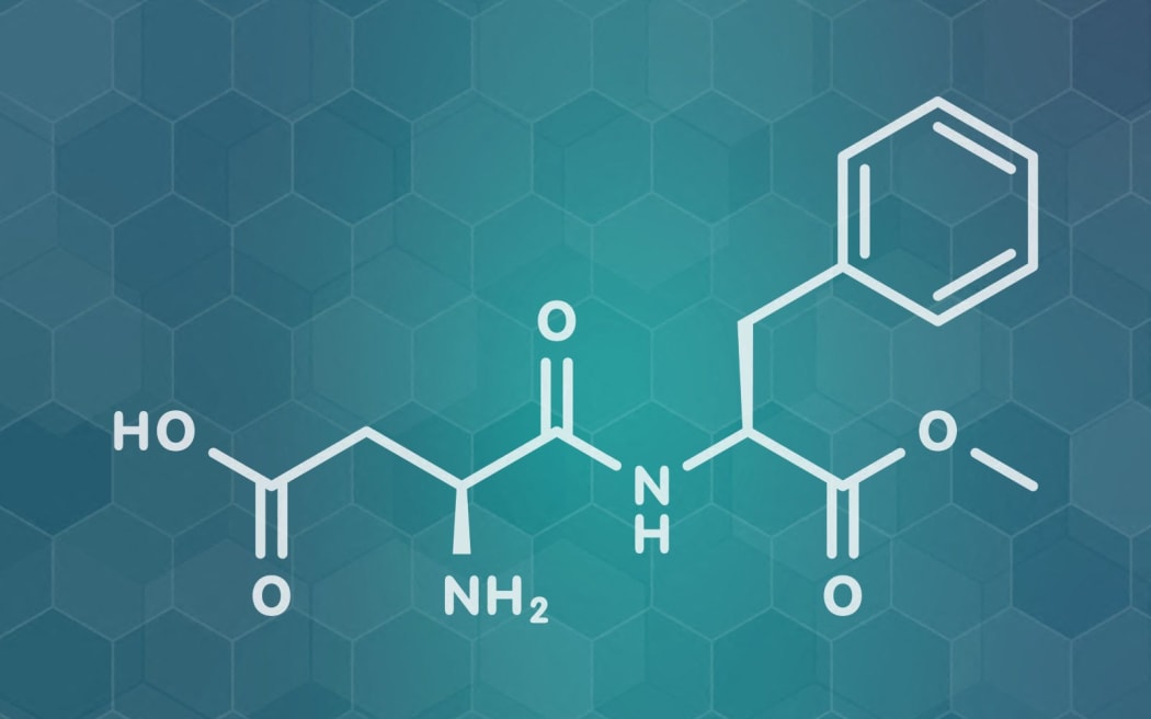 Aspartame artificial sweetener molecule (sugar substitute). Skeletal formula.