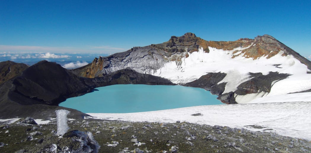 Crater Lake with Crater Basin Glacier behind, Mount Ruapehu.