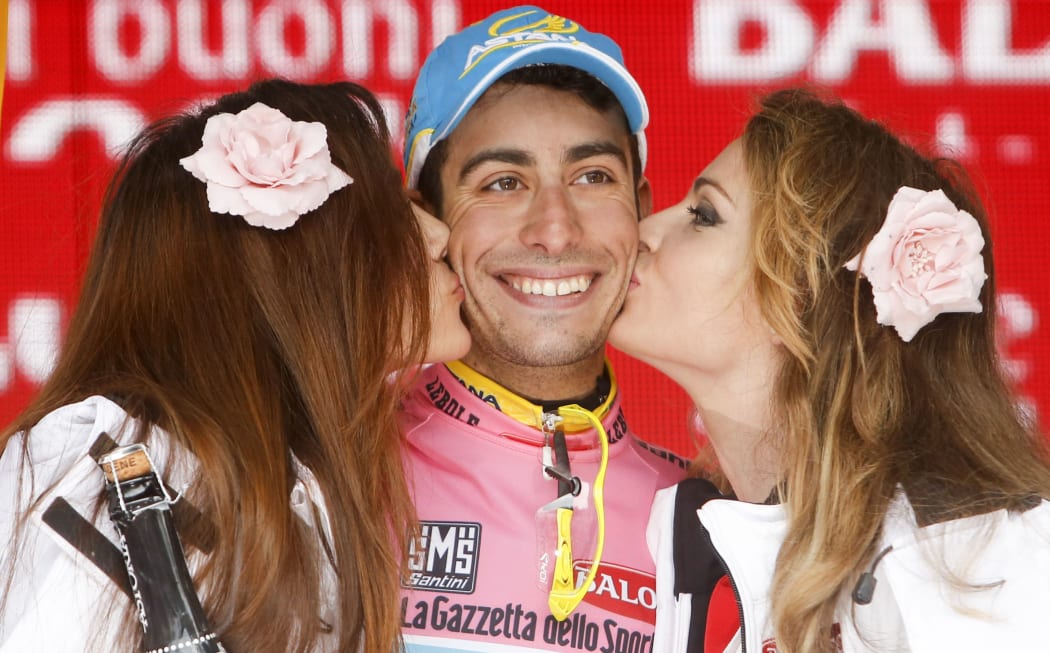 Fabio Aru after winning the 13th stage of the the Giro, 2015.