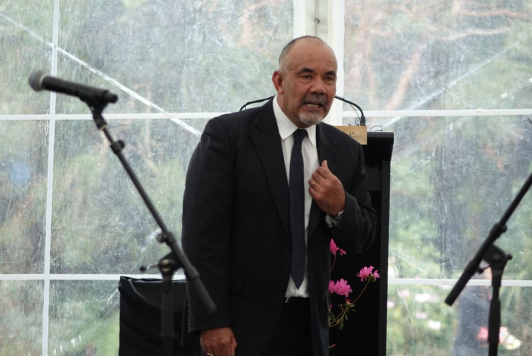 Te Ururoa Flavell at the signing of the Taranaki iwi's $70 million Treaty settlement.