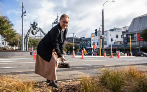 Tory Whanau turning the first sod at the start of the Golden Mile