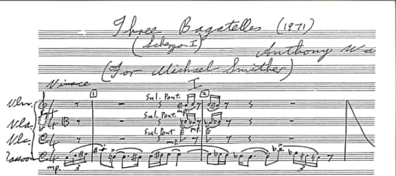 Original manuscript of Three Bagatelles by Anthony Watson