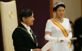 Japanese new Emperor Naruhito delivers the first speech after the accession during his first audience ceremony, Sokui-go-Choken-no-Gi, at Imperial Palace in Tokyo on May 1, 2019.